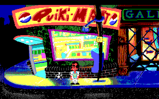 Leisure Suit Larry 1: In the Land of the Lounge Lizards IBM PC/Compatibles Screenshot: Outside the Quiki-Mart.