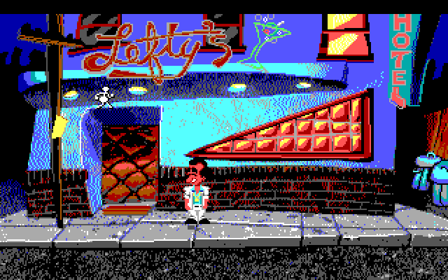 Leisure Suit Larry 1: In the Land of the Lounge Lizards IBM PC/Compatibles Screenshot: The game begins outside Lefty's Bar.