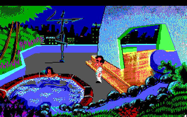 Leisure Suit Larry 1: In the Land of the Lounge Lizards IBM PC/Compatibles Screenshot: The hot tub...who's this here?