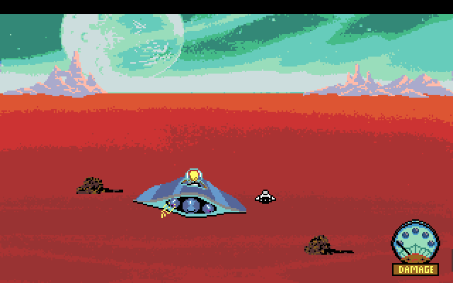 Space Quest I: Roger Wilco in the Sarien Encounter Amiga Screenshot: An action sequence; don't crash into rocks!