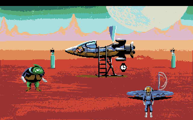 Space Quest I: Roger Wilco in the Sarien Encounter Amiga Screenshot: Looks like a nice ship to buy...