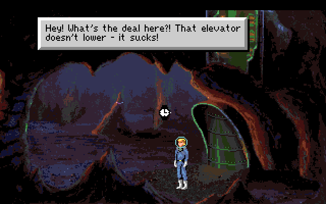 Space Quest I: Roger Wilco in the Sarien Encounter Amiga Screenshot: Some kind of underground cave...