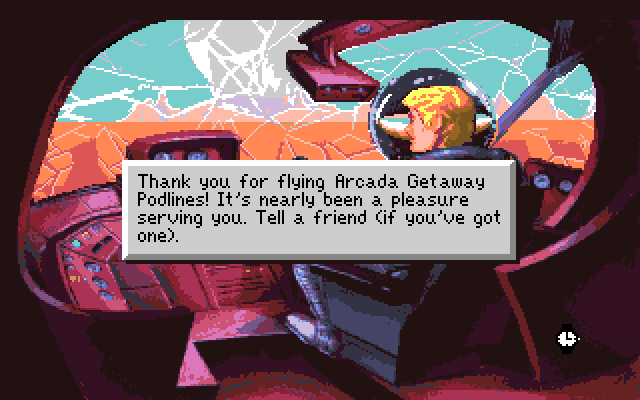 Space Quest I: Roger Wilco in the Sarien Encounter Amiga Screenshot: A crash landing!