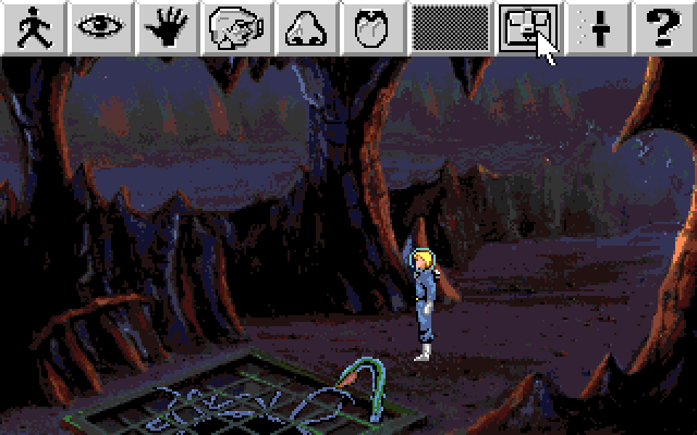 Space Quest I: Roger Wilco in the Sarien Encounter Amiga Screenshot: Hmm, do I have anything to help me get past this tentacle?