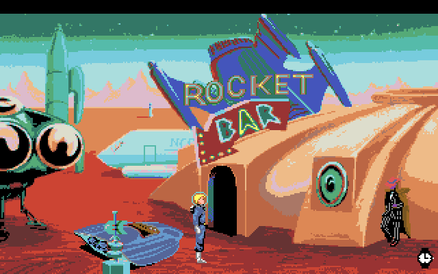 Space Quest I: Roger Wilco in the Sarien Encounter Amiga Screenshot: Arrived at the Rocket Bar.