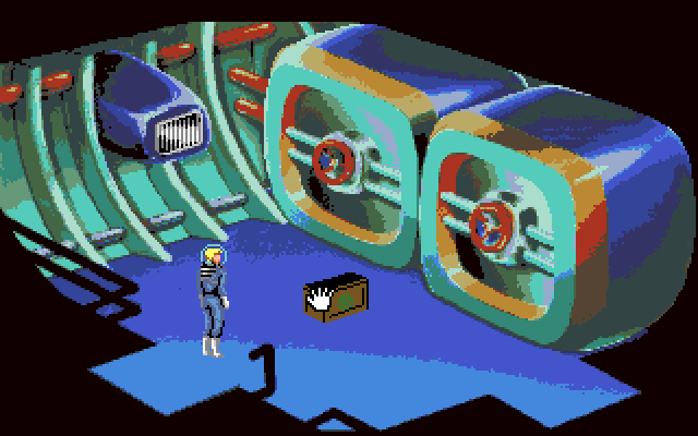 Space Quest I: Roger Wilco in the Sarien Encounter Amiga Screenshot: This box might help me out...