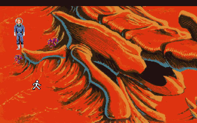 Space Quest I: Roger Wilco in the Sarien Encounter Amiga Screenshot: What are these purple plants? Should I pick one up?