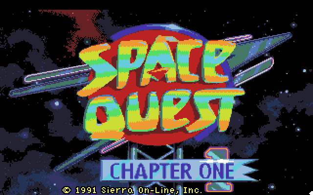 Space Quest I: Roger Wilco in the Sarien Encounter Amiga Screenshot: Title screen, part 1.