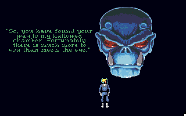Space Quest I: Roger Wilco in the Sarien Encounter Amiga Screenshot: A giant hologram appears before you...