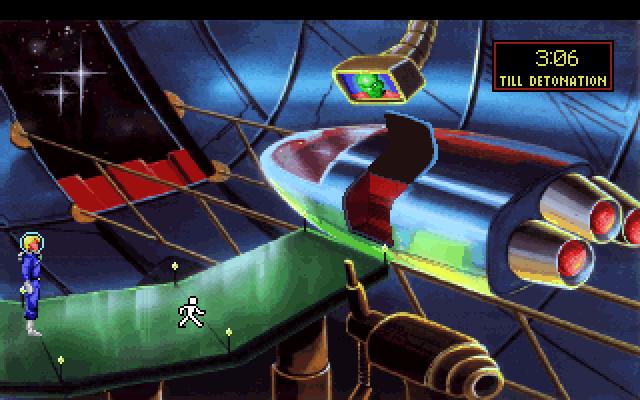 Space Quest I: Roger Wilco in the Sarien Encounter IBM PC/Compatibles Screenshot: Ah, an escape pod! This is what we need...