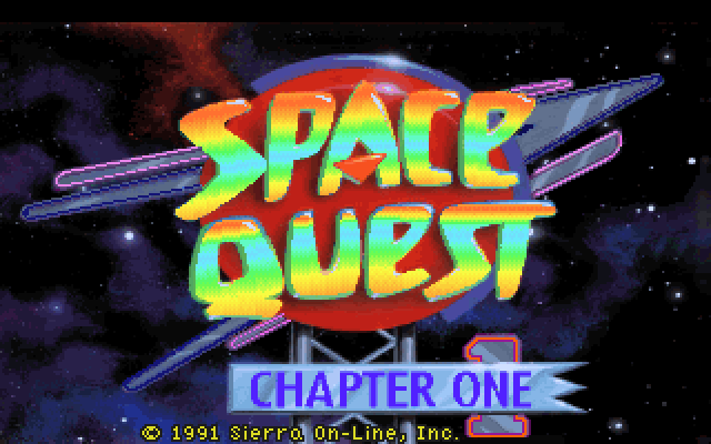 Space Quest I: Roger Wilco in the Sarien Encounter IBM PC/Compatibles Screenshot: Title screen 1.