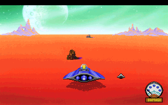Space Quest I: Roger Wilco in the Sarien Encounter IBM PC/Compatibles Screenshot: The skimmer arcade sequence.