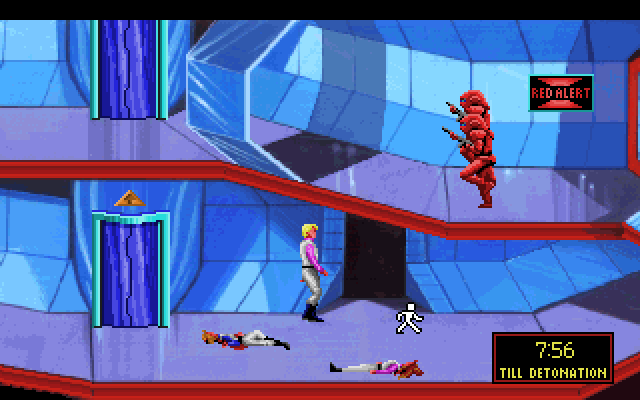 Space Quest I: Roger Wilco in the Sarien Encounter IBM PC/Compatibles Screenshot: Avoid the Sariens, they shoot to kill!