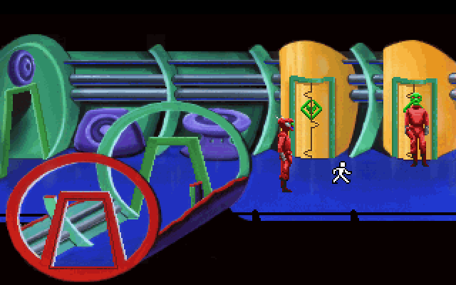 Space Quest I: Roger Wilco in the Sarien Encounter IBM PC/Compatibles Screenshot: Roger is disguised as a Sarien.