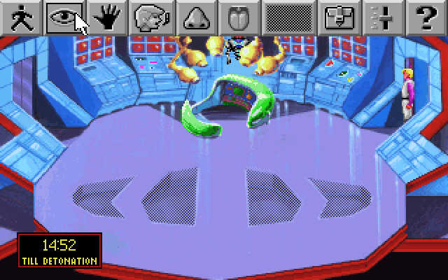Space Quest I: Roger Wilco in the Sarien Encounter IBM PC/Compatibles Screenshot: One of many rooms on the Arcada.