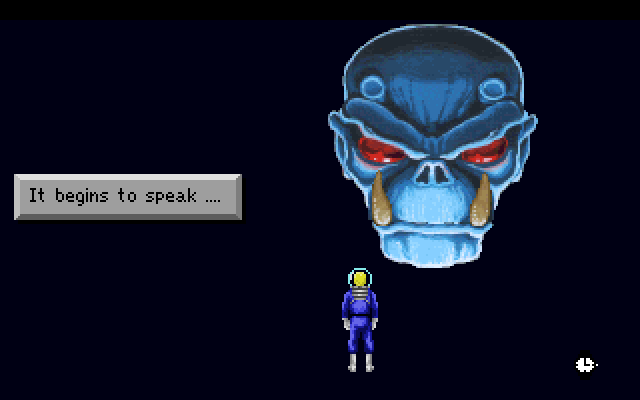 Space Quest I: Roger Wilco in the Sarien Encounter IBM PC/Compatibles Screenshot: A strange hologram appears in front of you.