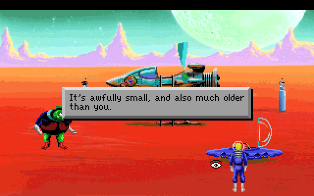 Space Quest I: Roger Wilco in the Sarien Encounter IBM PC/Compatibles Screenshot: Examining a spaceship.