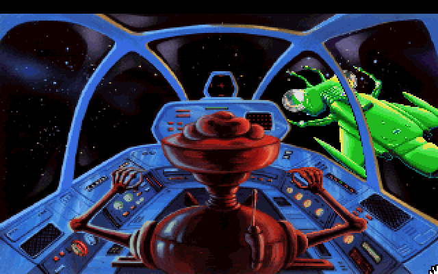 Space Quest I: Roger Wilco in the Sarien Encounter IBM PC/Compatibles Screenshot: Arrived at the Sarien ship.