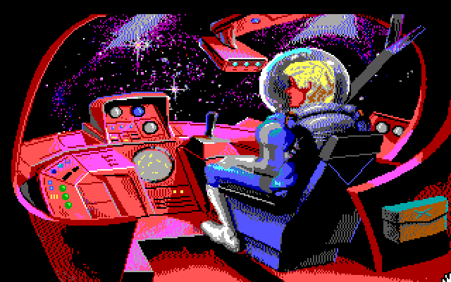 Space Quest I: Roger Wilco in the Sarien Encounter IBM PC/Compatibles Screenshot: Roger pilots the escape pod.