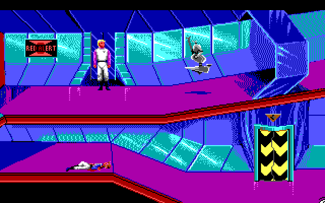 Space Quest I: Roger Wilco in the Sarien Encounter IBM PC/Compatibles Screenshot: The game begins with Roger emerging from a broom closet.