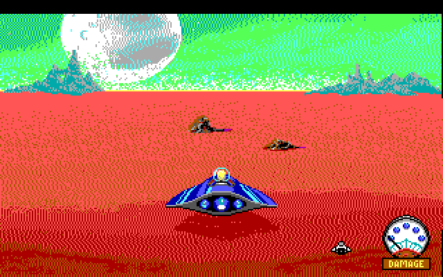 Space Quest I: Roger Wilco in the Sarien Encounter IBM PC/Compatibles Screenshot: The skimmer arcade sequence.