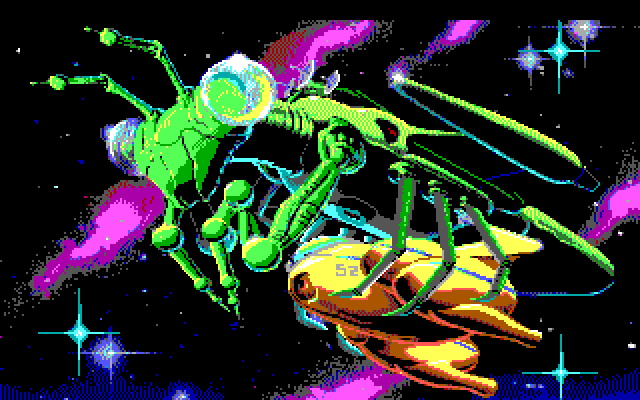 Space Quest I: Roger Wilco in the Sarien Encounter IBM PC/Compatibles Screenshot: A Sarien ship attacks.