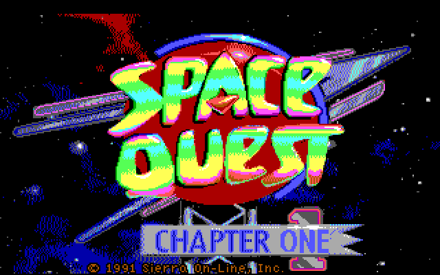 Space Quest I: Roger Wilco in the Sarien Encounter IBM PC/Compatibles Screenshot: Title screen 1.
