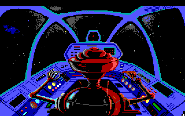 Space Quest I: Roger Wilco in the Sarien Encounter IBM PC/Compatibles Screenshot: Piloting through space.