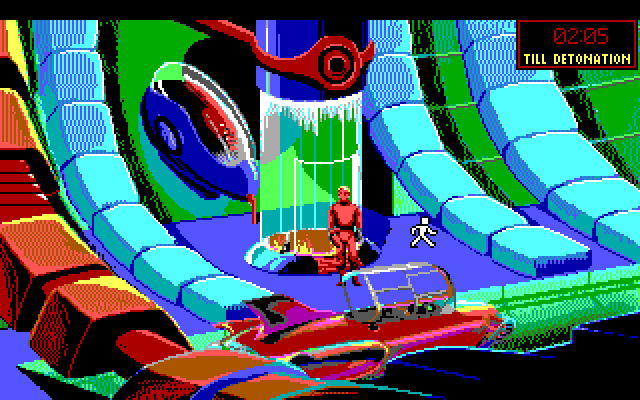 Space Quest I: Roger Wilco in the Sarien Encounter IBM PC/Compatibles Screenshot: Ah, another escape pod...useful!