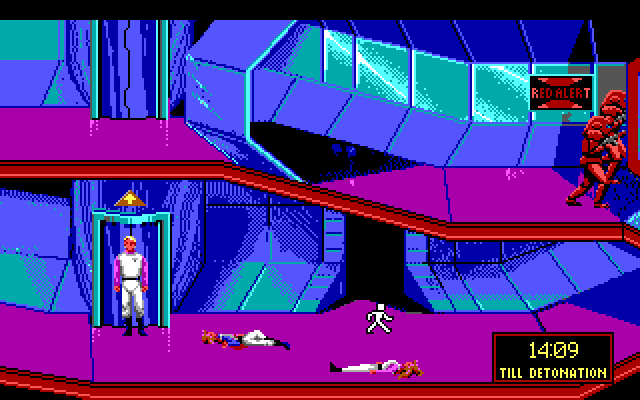 Space Quest I: Roger Wilco in the Sarien Encounter IBM PC/Compatibles Screenshot: The Sariens didn't see Roger and walk away...