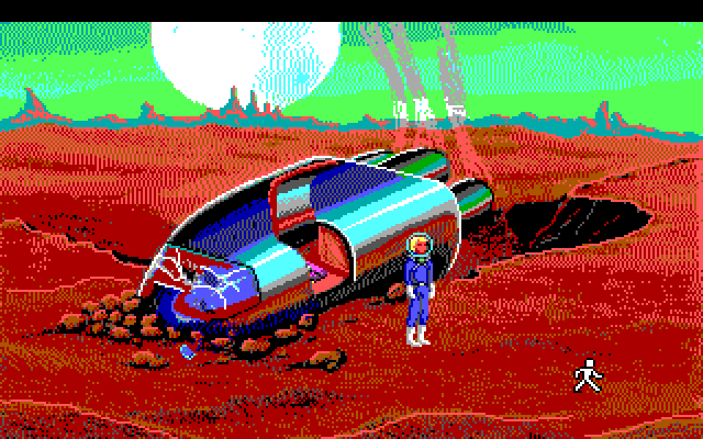 Space Quest I: Roger Wilco in the Sarien Encounter IBM PC/Compatibles Screenshot: Escape pod crash site.