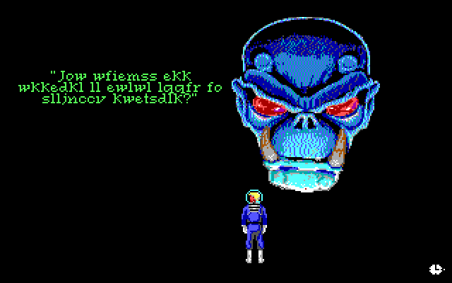 Space Quest I: Roger Wilco in the Sarien Encounter IBM PC/Compatibles Screenshot: I have no idea what this guy is saying!