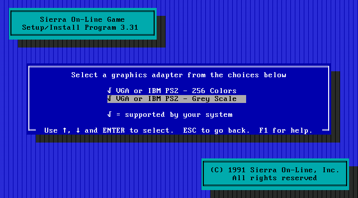 Space Quest I: Roger Wilco in the Sarien Encounter IBM PC/Compatibles Screenshot: Video selection for the 256 color version.