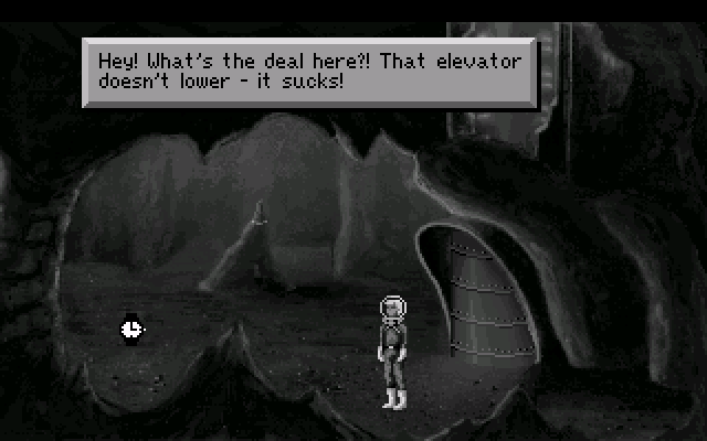 Space Quest I: Roger Wilco in the Sarien Encounter IBM PC/Compatibles Screenshot: The entrance of a cave...