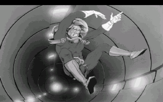 Space Quest I: Roger Wilco in the Sarien Encounter IBM PC/Compatibles Screenshot: Falling...