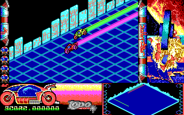Zona 0 IBM PC/Compatibles Screenshot: Racing along an opponent...