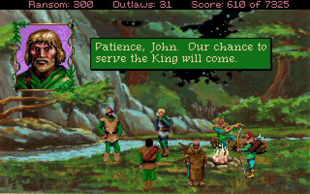 Conquests of the Longbow: The Legend of Robin Hood IBM PC/Compatibles Screenshot: At the end of each day the group reviews the days events and talks about what to do tomorrow.