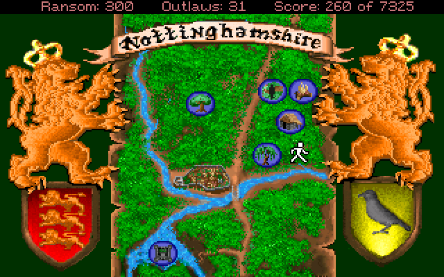 Conquests of the Longbow: The Legend of Robin Hood IBM PC/Compatibles Screenshot: This map allows you to quick travel to certain places.
