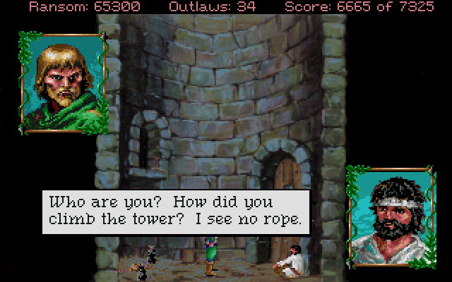 Conquests of the Longbow: The Legend of Robin Hood IBM PC/Compatibles Screenshot: The knight doesn't trust you, so you'll need to prove yourself first.