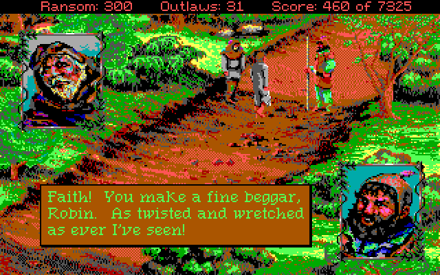 Conquests of the Longbow: The Legend of Robin Hood IBM PC/Compatibles Screenshot: I have a disguise now, and time to head into town...