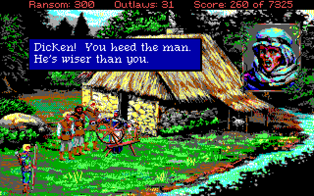 Conquests of the Longbow: The Legend of Robin Hood IBM PC/Compatibles Screenshot: Visit the widow in the forrest.