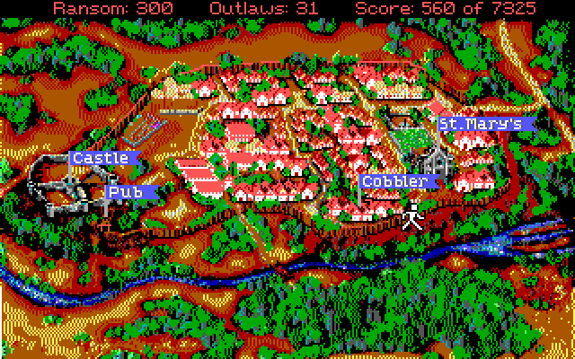 Conquests of the Longbow: The Legend of Robin Hood IBM PC/Compatibles Screenshot: The map of Nottingham.