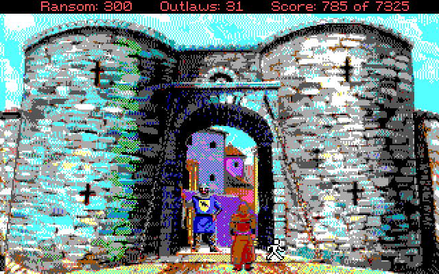 Conquests of the Longbow: The Legend of Robin Hood IBM PC/Compatibles Screenshot: In disguise, attempting to sneak into the castle...