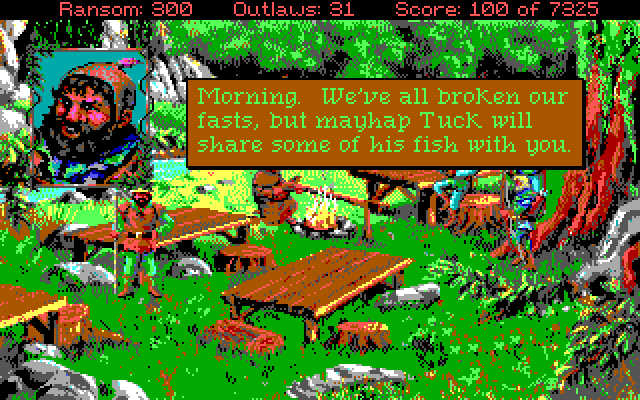 Conquests of the Longbow: The Legend of Robin Hood IBM PC/Compatibles Screenshot: The camp just outside the cave.