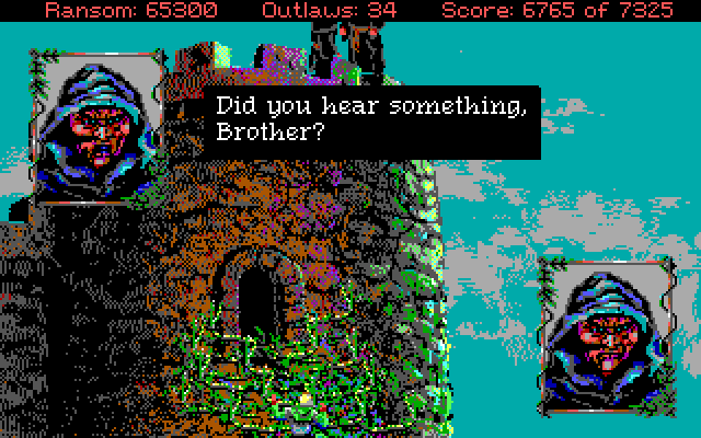 Conquests of the Longbow: The Legend of Robin Hood IBM PC/Compatibles Screenshot: Don't let the guards hear you!