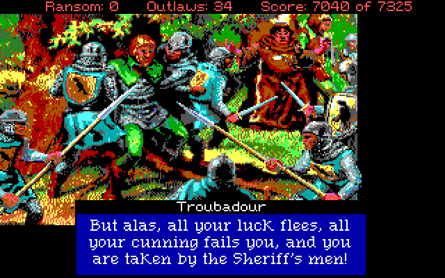 Conquests of the Longbow: The Legend of Robin Hood IBM PC/Compatibles Screenshot: Robin is captured, will he be saved?