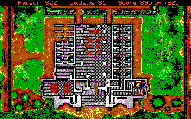 Conquests of the Longbow: The Legend of Robin Hood IBM PC/Compatibles Screenshot: The overhead view of the church.