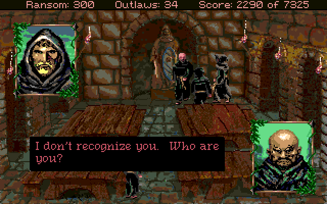 Conquests of the Longbow: The Legend of Robin Hood Amiga Screenshot: Don't accidentally reveal your identity, or it's game over!