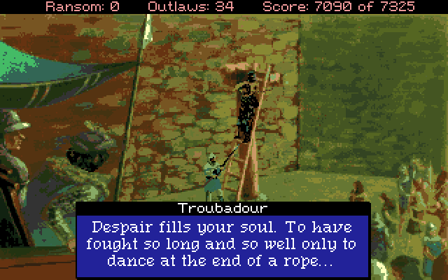 Conquests of the Longbow: The Legend of Robin Hood Amiga Screenshot: Will Robin die? Depends on your earlier actions in the game!