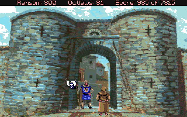 Conquests of the Longbow: The Legend of Robin Hood Amiga Screenshot: Time to talk my way into the castle...